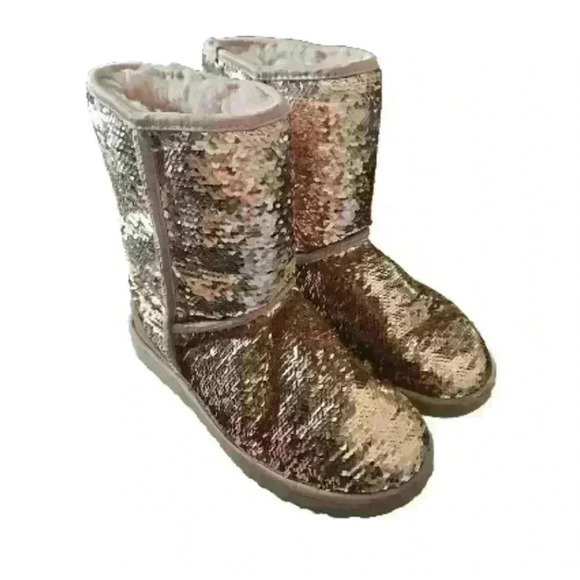 Ugg Womens Rose GoldClassic Boots Classic Short Sequin Boot 8 - Picture 2 of 16
